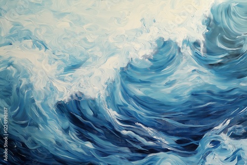 Close-up of flowing blue and white wave-like textures, resembling ocean patterns or liquid marble art, perfect as a wallpaper