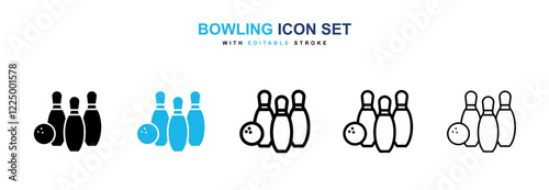 Bowling icons in black and blue collection