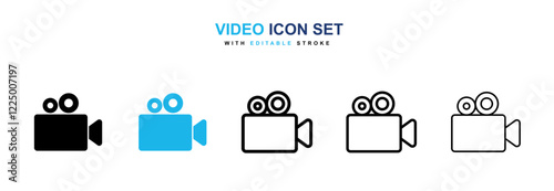 Video icons in black and blue collection