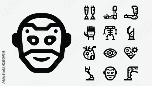 Minimalist Robot Body Parts Solid Icons