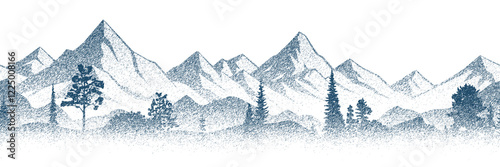 Vector sketch, mountains and forest, imitation of a pencil drawing