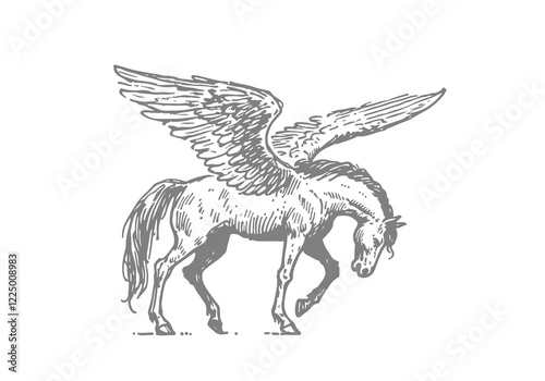 Pegasus winged horse hand drawn sketch vector