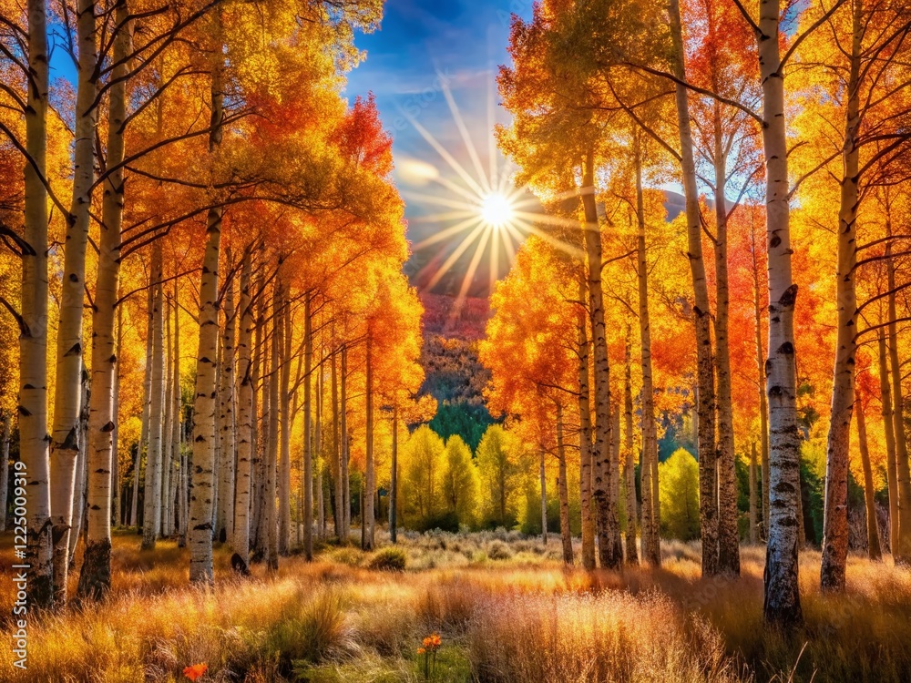 Fototapeta premium Vibrant Autumn Aspen Grove in Hope Valley, California - Fall Foliage Stock Photo