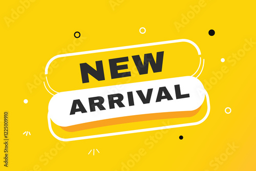 New arrival banner yellow colour template and label design. Vector element set.
