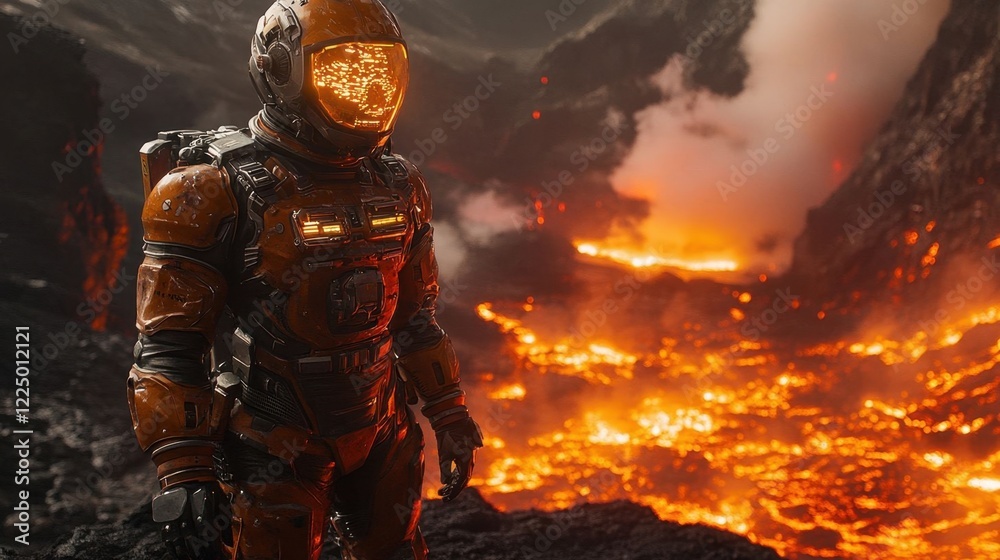 A daring explorer in a mech suit. A daring explorer in a mech suit.