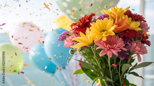Vibrant Floral Double Exposure: Celebration Bouquet Stock Photo