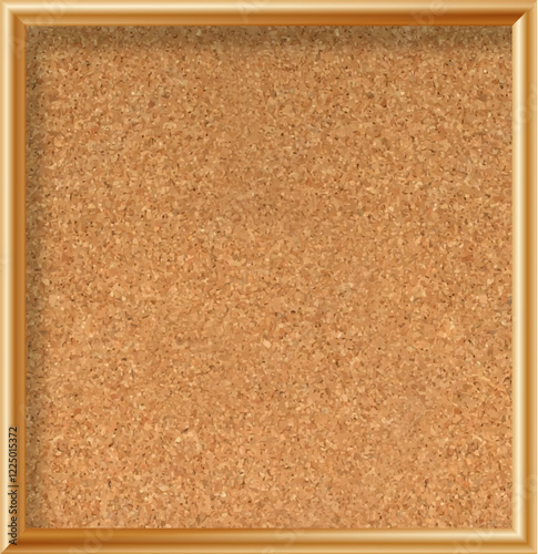 Cork board with wood frame. Empty corkboard with brown texture on transparent background. Business noticeboard. Vector