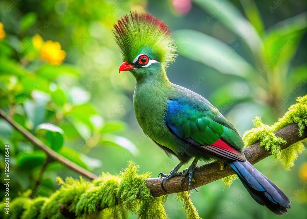 Obraz premium Vibrant Green Turaco Bird with Bokeh Background - Musophagidae Family
