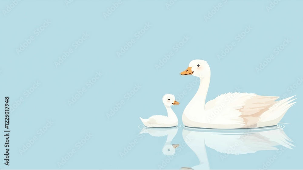 Obraz premium Happy mothers day poster. Mothers love. Mother and child art. Duck mama and baby art.