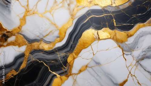 Exquisite Macro Shot of GoldVeined Marble Luxurious Textures and Colors Converge in a Timeless Work of Art, Emphasizing the Sophisticated Blend of Earths Natural Wonders photo