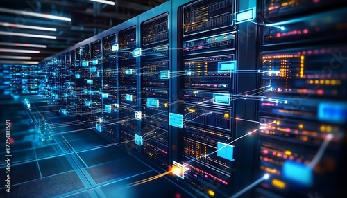 Abstract Describe the concept of software defined networking in IT infrastructure. Tecnology concept.


