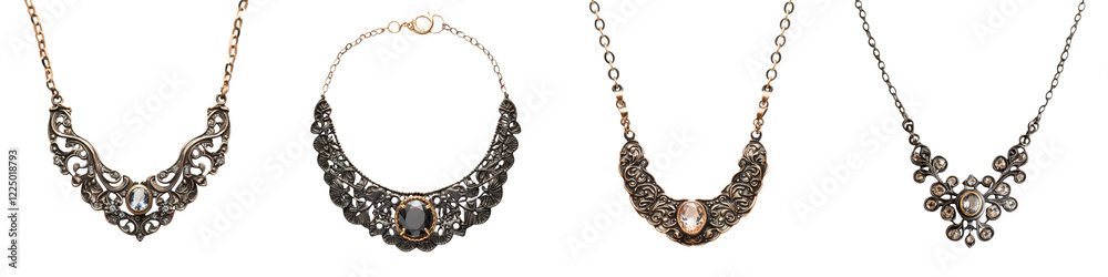 Assortment of Luxurious Statement Jewelry Necklaces in Metallic Tones of Silver Gold and Bronze Accented with Sparkling Rhinestones Crystals and Pearls Assortment of Luxurious Statement Jewelry Necklaces in Metallic Tones of Silver Gold and Bronze Accented with Sparkling Rhinestones Crystals and Pearls
