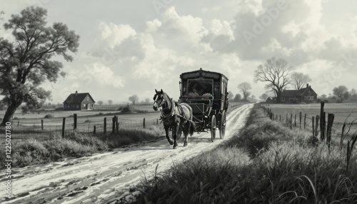 Horse-Drawn Carriage on a Rural Road