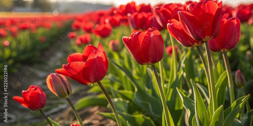 Vibrant Red Tulip Field Springtime Bloom Macro Photography Banner Vibrant Red Tulip Field Springtime Bloom Macro Photography Banner