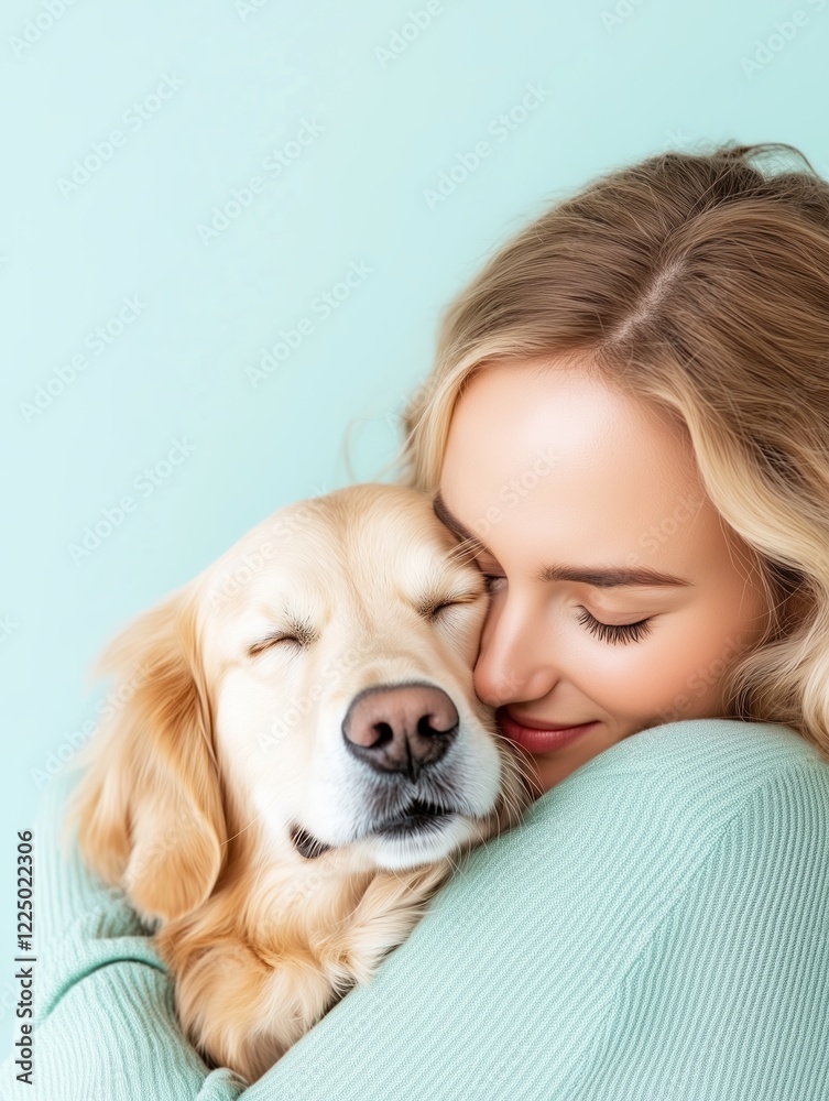 Golden retriever enjoys a warm hug with a smiling young woman in a cozy setting Golden retriever enjoys a warm hug with a smiling young woman in a cozy setting