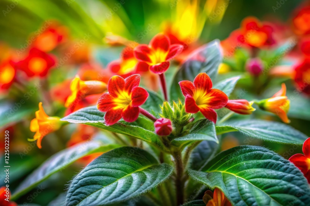Fototapeta premium Vibrant Red-Yellow Kohleria Flowers Long Exposure Photography