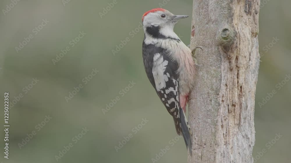 Middle spotted woodpecker bird on a tree, Dendrocoptes medius Middle spotted woodpecker bird on a tree, Dendrocoptes medius