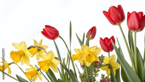 Wallpaper Mural Vibrant Spring Floral Border: Red Tulips & Yellow Narcissus Hand-Drawn Botanical Illustration Torontodigital.ca