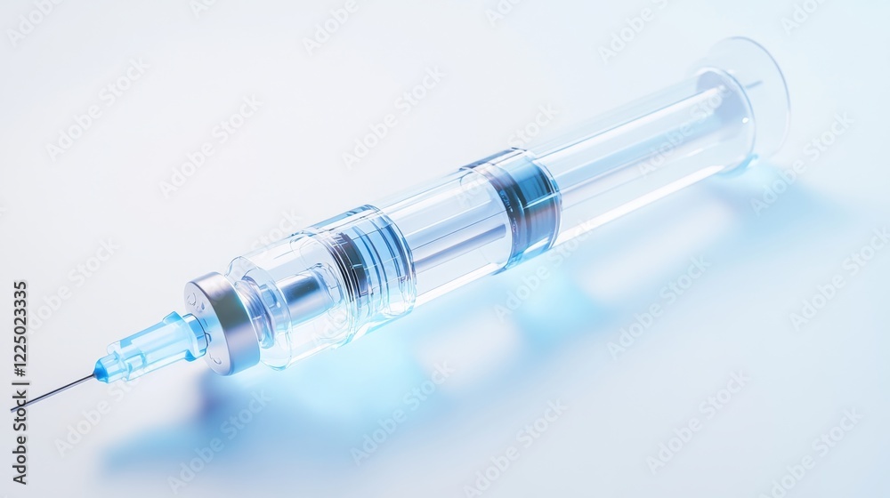 Transparent Syringe with Blue Liquid on Soft Background for Healthcare Transparent Syringe with Blue Liquid on Soft Background for Healthcare