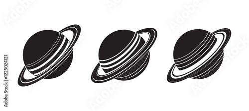 Set of Planet Saturn silhouette, black and white silhouette, vector and illustration
