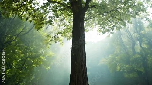 Majestic tree growing in lush forest