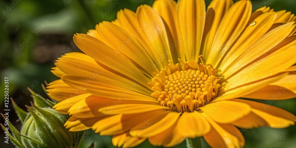 Fototapeta premium Vibrant Yellow Calendula Flower Macro Photography - Close Up Shot