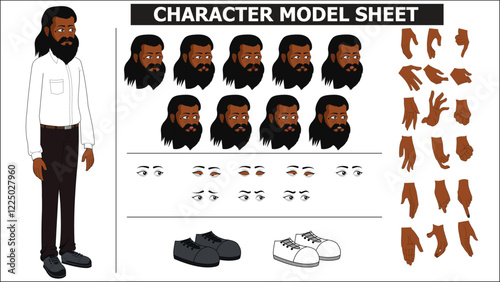 Indian Black Old Man with Black Beard Sprite Sheet | Rigged 2D Character with Lip Sync, Walk Cycle, Eye Blink, Eyebrow Expressions, and Hand Sync | Ready-to-Use for Animation