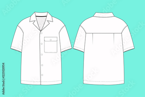 Mens revere collar short sleeve shirt flat sketch 