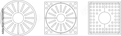 vector illustration sketch design of street grille channel cover for tree preservation in pedestrian area 