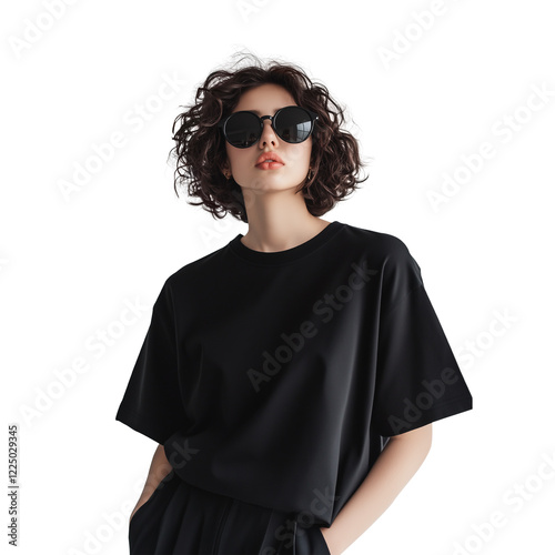 Minimalistic Black Oversized T-Shirt Isolated on Transparent Background
