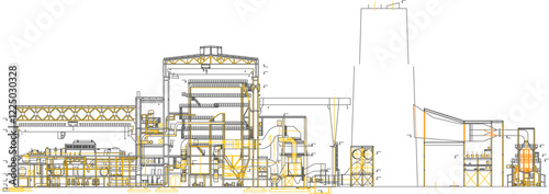 vector illustration sketch design construction building thermal power station of 1000mw