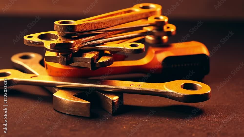 Arrangement of tools in warm light displayed in sequential frames