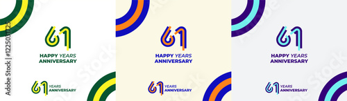 Logo Years Modern Line Colorful 61th, 61th Happy Anniversary with Colorful Line Stack, Minimalist and Modern.