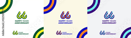 Logo Years Modern Line Colorful 66th, 66th Happy Anniversary with Colorful Line Stack, Minimalist and Modern.