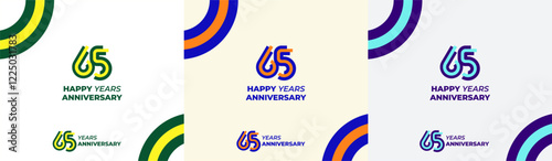 Logo Years Modern Line Colorful 65th, 65th Happy Anniversary with Colorful Line Stack, Minimalist and Modern.