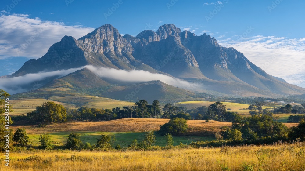 Majestic Mountain Range Overlooking Serene Valley Majestic Mountain Range Overlooking Serene Valley