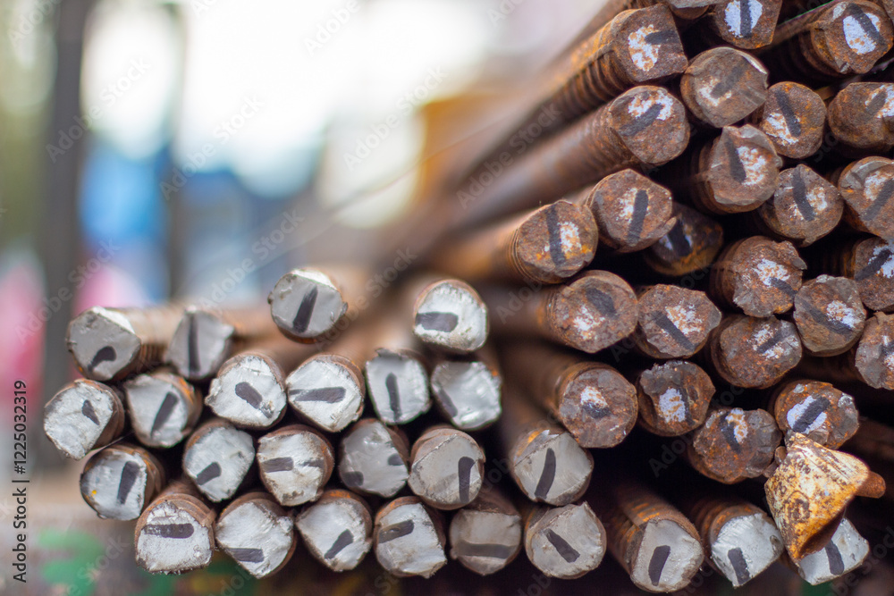 Close-Up of Rusty Reinforcement Steel Bars for Construction Projects Close-Up of Rusty Reinforcement Steel Bars for Construction Projects