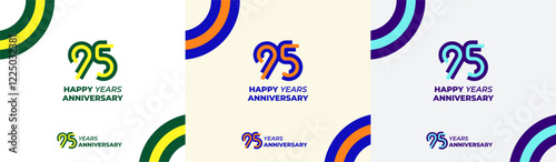Logo Years Modern Line Colorful 95th, 95th Happy Anniversary with Colorful Line Stack, Minimalist and Modern.