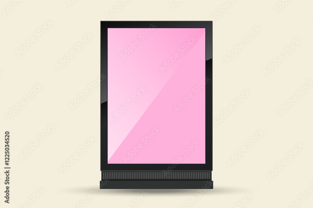  a modern digital screen or smart display in a vertical orientation, resembling a digital billboard or futuristic device. The screen has a soft pink hue with a glossy