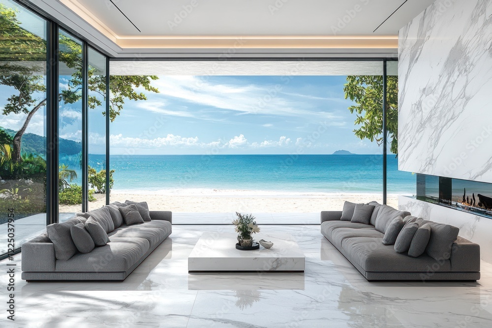 Fototapeta premium Modern living room with ocean view.