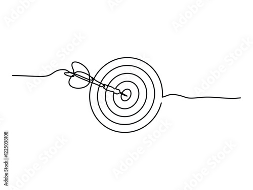 dart hitting dartboard continuous line art design vector illustration on transparent background