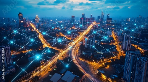 A futuristic landscape of a city where 5G Standalone networks are still rare, highlighting the challenges of slow adoption with visible underdeveloped infrastructure