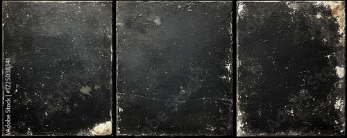 Abstract triptych of dark grungy textures with weathered and aged appearance