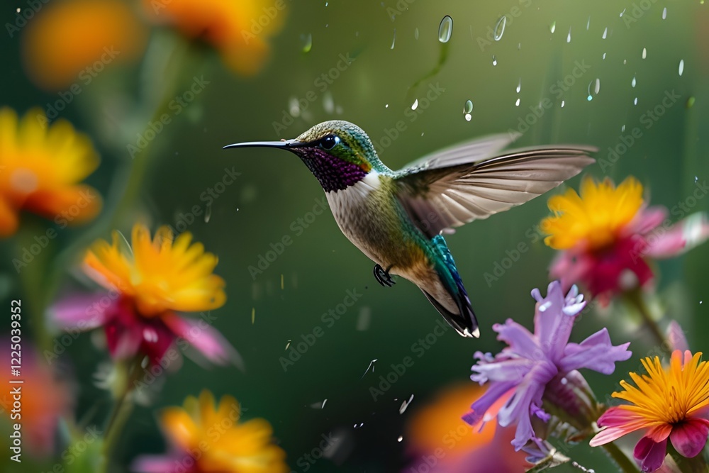Fototapeta premium Green Violetear Hummingbird (Colibri thalassinus) flying