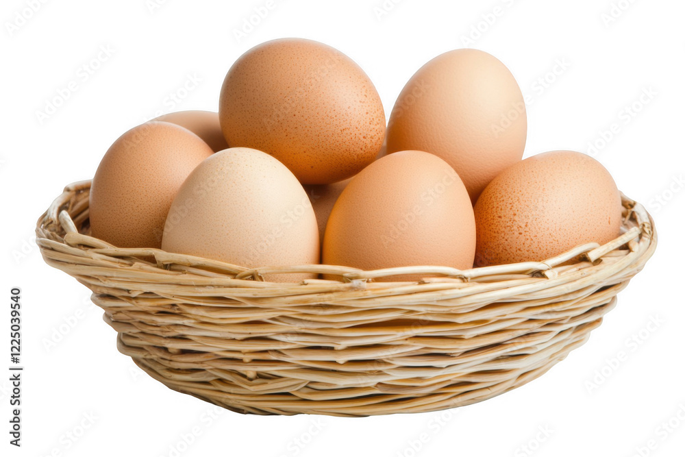 Fresh brown eggs nestled in a woven basket with a transparent background captured in a beautiful, simple setting showcasing natural colors and textures Fresh brown eggs nestled in a woven basket with a transparent background captured in a beautiful, simple setting showcasing natural colors and textures