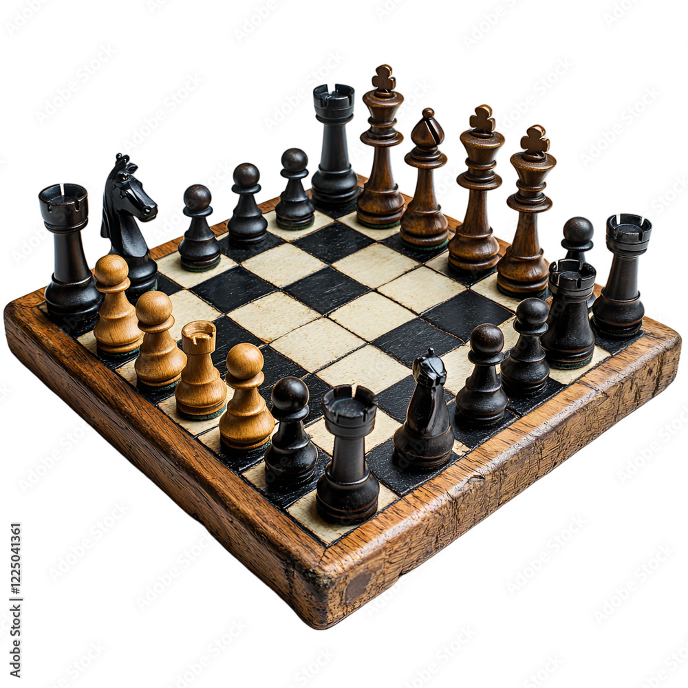 Antique Chessboard Game Setup Wooden Chess Pieces Strategy Game Close Up View Antique Chessboard Game Setup Wooden Chess Pieces Strategy Game Close Up View