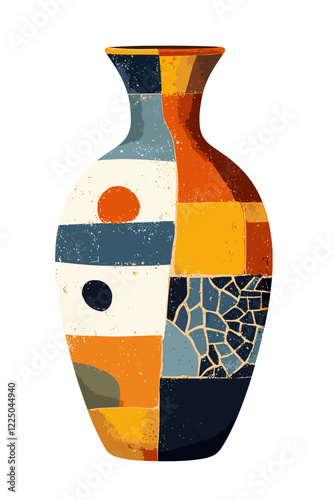Colored ceramic vase Porcelain vases for flowers, antique pottery, floral and abstract patterns. Vase pottery for decoration Trendy flat style isolated on white Vector illustration