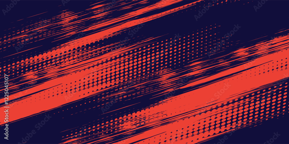 Fototapeta premium Red halftone dots and dark blue gradient pattern grunge background texture. Pop art sports style vector illustration dots