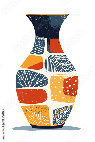 Colored ceramic vase Porcelain vases for flowers, antique pottery, floral and abstract patterns. Vase pottery for decoration Trendy flat style isolated on white Vector illustration