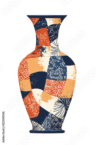 Colored ceramic vase Porcelain vases for flowers, antique pottery, floral and abstract patterns. Vase pottery for decoration Trendy flat style isolated on white Vector illustration